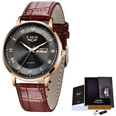 Lige Ultradun Luxe Horloge voor Dames - Kalender Kwarts Roestvrij Staal Waterdicht Horloge Goud Zwart Lige Ultradun Luxe Horloge voor Dames - Kalender Kwarts Roestvrij Staal Waterdicht Horloge Goud Zwart
