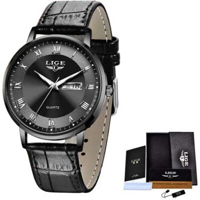 Lige Ultradun Luxe Horloge voor Dames - Kalender Kwarts Roestvrij Staal Waterdicht Horloge Zwart Lige Ultradun Luxe Horloge voor Dames - Kalender Kwarts Roestvrij Staal Waterdicht Horloge Zwart