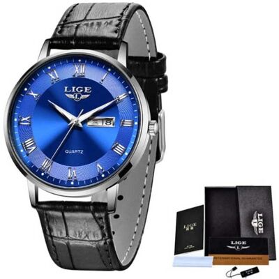 Lige Ultradun Luxe Horloge voor Dames - Kalender Kwarts Roestvrij Staal Waterdicht Horloge Zwart Blauw Lige Ultradun Luxe Horloge voor Dames - Kalender Kwarts Roestvrij Staal Waterdicht Horloge Zwart Blauw