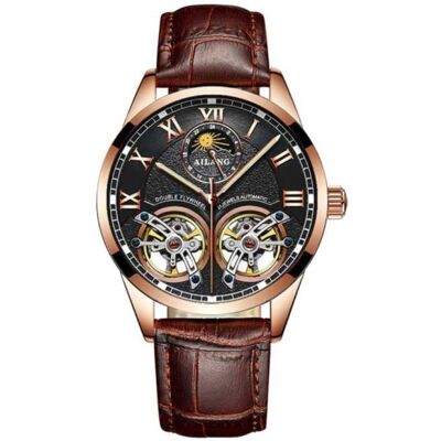 AILANG Vintage Horloge voor Heren - Leren Bandje Kwarts Polshorloge Dubbel Vliegwiel Bruin AILANG Vintage Horloge voor Heren - Leren Bandje Kwarts Polshorloge Dubbel Vliegwiel Bruin