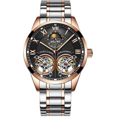 AILANG Vintage Horloge voor Heren - Roestvrij Staal Bandje Kwarts Polshorloge Dubbel Vliegwiel Goud AILANG Vintage Horloge voor Heren - Roestvrij Staal Bandje Kwarts Polshorloge Dubbel Vliegwiel Goud