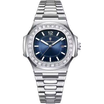Poedagar Luxe Vierkant Kwarts Horloge - 3 ATM Waterdicht Lichtgevend Herenhorloge Roestvrij Staal - Zilver Blauw Poedagar Luxe Vierkant Kwarts Horloge - 3 ATM Waterdicht Lichtgevend Herenhorloge Roestvrij Staal - Zilver Blauw