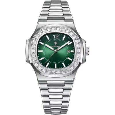 Poedagar Luxe Vierkant Kwarts Horloge - 3 ATM Waterdicht Lichtgevend Herenhorloge Roestvrij Staal - Zilver Groen Poedagar Luxe Vierkant Kwarts Horloge - 3 ATM Waterdicht Lichtgevend Herenhorloge Roestvrij Staal - Zilver Groen