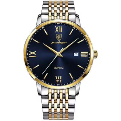 Poedagar Luxe Sport Kwarts Horloge - 3 Bar Waterdicht Lichtgevend Herenhorloge Roestvrij Staal - Goud Blauw Poedagar Luxe Sport Kwarts Horloge - 3 Bar Waterdicht Lichtgevend Herenhorloge Roestvrij Staal - Goud Blauw