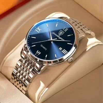 Poedagar Luxe Sport Kwarts Horloge - 3 Bar Waterdicht Lichtgevend Herenhorloge Roestvrij Staal - Zilver Blauw Poedagar Luxe Sport Kwarts Horloge - 3 Bar Waterdicht Lichtgevend Herenhorloge Roestvrij Staal - Zilver Blauw