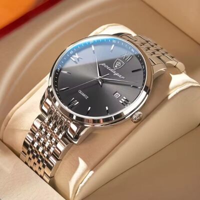 Poedagar Luxe Sport Kwarts Horloge - 3 Bar Waterdicht Lichtgevend Herenhorloge Roestvrij Staal - Zilver Grijs Poedagar Luxe Sport Kwarts Horloge - 3 Bar Waterdicht Lichtgevend Herenhorloge Roestvrij Staal - Zilver Grijs