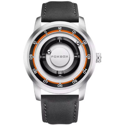FOXBOX Horloge voor Heren - Drijvende Magnetische Wijzer Polshorloge - Schokbestendig 3 ATM - Zilver Leer FOXBOX Horloge voor Heren - Drijvende Magnetische Wijzer Polshorloge - Schokbestendig 3 ATM - Zilver Leer