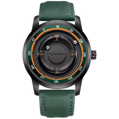 FOXBOX Horloge voor Heren - Drijvende Magnetische Wijzer Polshorloge - Schokbestendig 3 ATM - Groen Leer FOXBOX Horloge voor Heren - Drijvende Magnetische Wijzer Polshorloge - Schokbestendig 3 ATM - Groen Leer