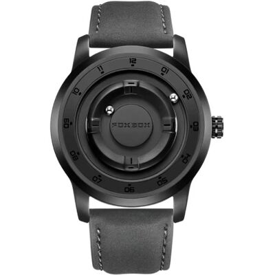 FOXBOX Horloge voor Heren - Drijvende Magnetische Wijzer Polshorloge - Schokbestendig 3 ATM - Zwart Leer FOXBOX Horloge voor Heren - Drijvende Magnetische Wijzer Polshorloge - Schokbestendig 3 ATM - Zwart Leer