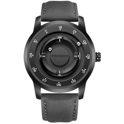 FOXBOX Horloge voor Heren - Drijvende Magnetische Wijzer Polshorloge - Schokbestendig 3 ATM - Zwart Wit Leer FOXBOX Horloge voor Heren - Drijvende Magnetische Wijzer Polshorloge - Schokbestendig 3 ATM - Zwart Wit Leer
