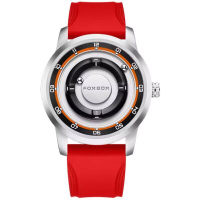 FOXBOX Horloge voor Heren - Drijvende Magnetische Wijzer Polshorloge - Schokbestendig 3 ATM - Zilver Rood Silicoon FOXBOX Horloge voor Heren - Drijvende Magnetische Wijzer Polshorloge - Schokbestendig 3 ATM - Zilver Rood Silicoon
