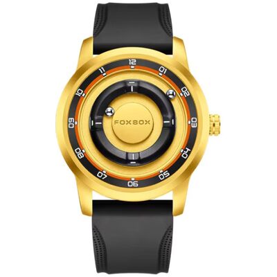 FOXBOX Horloge voor Heren - Drijvende Magnetische Wijzer Polshorloge - Schokbestendig 3 ATM - Goud Rood Silicoon FOXBOX Horloge voor Heren - Drijvende Magnetische Wijzer Polshorloge - Schokbestendig 3 ATM - Goud Rood Silicoon