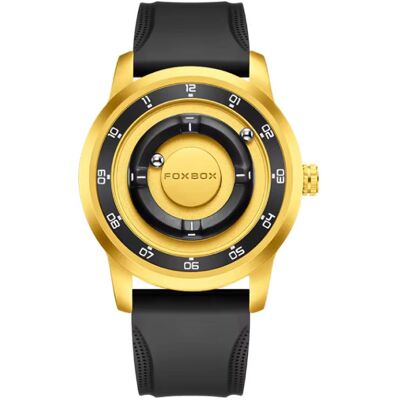 FOXBOX Horloge voor Heren - Drijvende Magnetische Wijzer Polshorloge - Schokbestendig 3 ATM - Goud Zwart Silicoon FOXBOX Horloge voor Heren - Drijvende Magnetische Wijzer Polshorloge - Schokbestendig 3 ATM - Goud Zwart Silicoon