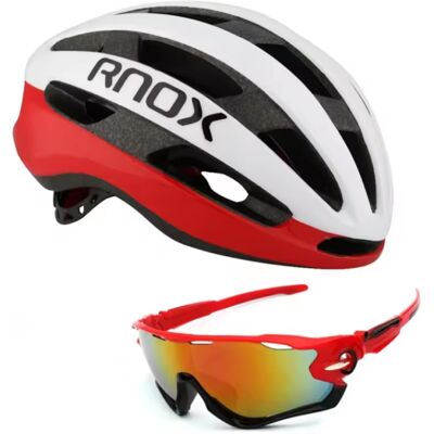 RNOX Ultralichte Fietshelm en Zonnebril - MTB Racefietshelm Fiets Bescherming - Wit Rood RNOX Ultralichte Fietshelm en Zonnebril - MTB Racefietshelm Fiets Bescherming - Wit Rood