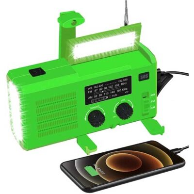 WAYHOOM 4000mAh Radio Powerbank op Zonne-energie met Dynamo - Ingebouwde Zaklamp - FM/AM Externe Noodaccu Batterij Oplader Charger Groen WAYHOOM 4000mAh Radio Powerbank op Zonne-energie met Dynamo - Ingebouwde Zaklamp - FM/AM Externe Noodaccu Batterij Oplader Charger Groen