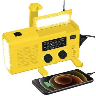 WAYHOOM 4000mAh Radio Powerbank op Zonne-energie met Dynamo - Ingebouwde Zaklamp - FM/AM Externe Noodaccu Batterij Oplader Charger Geel WAYHOOM 4000mAh Radio Powerbank op Zonne-energie met Dynamo - Ingebouwde Zaklamp - FM/AM Externe Noodaccu Batterij Oplader Charger Geel