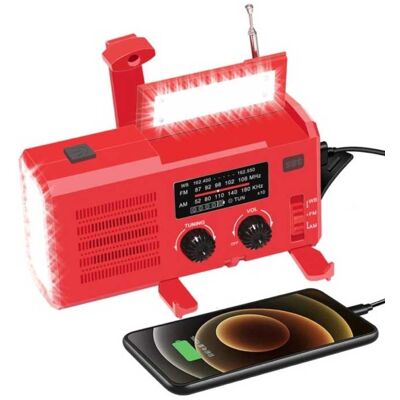 WAYHOOM 4000mAh Radio Powerbank op Zonne-energie met Dynamo - Ingebouwde Zaklamp - FM/AM Externe Noodaccu Batterij Oplader Charger Rood WAYHOOM 4000mAh Radio Powerbank op Zonne-energie met Dynamo - Ingebouwde Zaklamp - FM/AM Externe Noodaccu Batterij Oplader Charger Rood