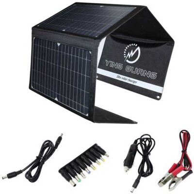 Ying Guang Solar Oplader met 4 Zonnepanelen 28W -3 Oplaadpoorten - Monokristallijn - Draagbare Zonne-energie Batterij Lader Zwart Ying Guang Solar Oplader met 4 Zonnepanelen 28W -3 Oplaadpoorten - Monokristallijn - Draagbare Zonne-energie Batterij Lader Zwart