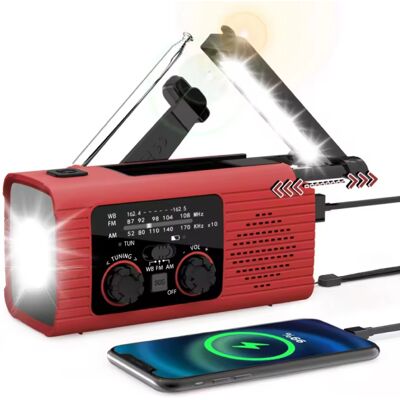 CHEGIT 4000mAh Powerbank & Noodradio op Zonne-energie met Dynamo - Ingebouwde Zaklamp - Noodaccu Batterij Oplader Charger - Rood CHEGIT 4000mAh Powerbank & Noodradio op Zonne-energie met Dynamo - Ingebouwde Zaklamp - Noodaccu Batterij Oplader Charger - Rood