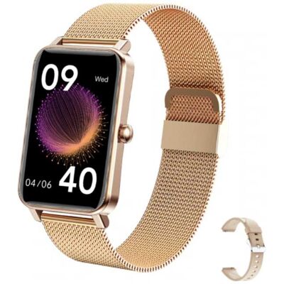 KALOSTE Smartwatch met Slaapmonitor Menstruatie Fitness Sport Activity Tracker Smartphone Horloge iOS Android IP68 Waterdicht Goud Mesh KALOSTE Smartwatch met Slaapmonitor Menstruatie Fitness Sport Activity Tracker Smartphone Horloge iOS Android IP68 Waterdicht Goud Mesh