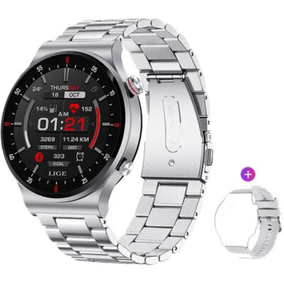 Lige Smartwatch met Hartmonitor en Zuurstofmeter - Sport Health Tracker Horloge - Metaal Bandje - Zilver Lige Smartwatch met Hartmonitor en Zuurstofmeter - Sport Health Tracker Horloge - Metaal Bandje - Zilver