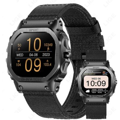 Lige Smartwatch Gezondheid Monitor - Sport Health Tracker Horloge - Gevlochten Nylon Bandje - Zwart Lige Smartwatch Gezondheid Monitor - Sport Health Tracker Horloge - Gevlochten Nylon Bandje - Zwart
