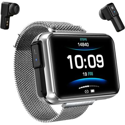 Lemfo T91 Smartwatch Breed Display met Draadloze Oortjes - 1.4 Inch Scherm - Smartband Fitness Tracker Sport Activity Horloge iOS Android Metaal Zilver Lemfo T91 Smartwatch Breed Display met Draadloze Oortjes - 1.4 Inch Scherm - Smartband Fitness Tracker Sport Activity Horloge iOS Android Metaal Zilver