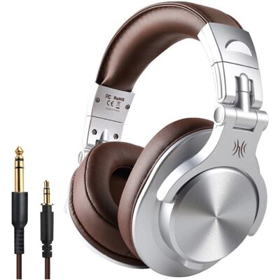 OneOdio Fusion A70 Studio Bluetooth Koptelefoon met 6.35mm en 3.5mm AUX Aansluiting - Headset met Microfoon DJ Headphones Zilver OneOdio Fusion A70 Studio Bluetooth Koptelefoon met 6.35mm en 3.5mm AUX Aansluiting - Headset met Microfoon DJ Headphones Zilver