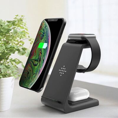 Bonola 3 in 1 Oplaadstation voor Apple iPhone / iWatch / AirPods - Charging Dock 18W Wireless Pad Zwart Bonola 3 in 1 Oplaadstation voor Apple iPhone / iWatch / AirPods - Charging Dock 18W Wireless Pad Zwart