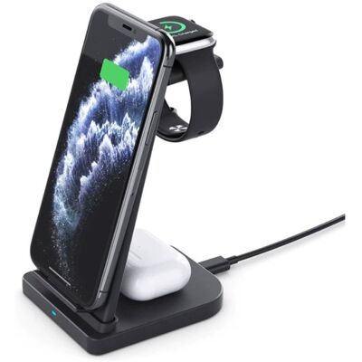 Linghuang 3 in 1 Opvouwbaar Oplaadstation voor Apple iPhone / iWatch / AirPods - Charging Dock 10W Wireless Pad Zwart Linghuang 3 in 1 Opvouwbaar Oplaadstation voor Apple iPhone / iWatch / AirPods - Charging Dock 10W Wireless Pad Zwart