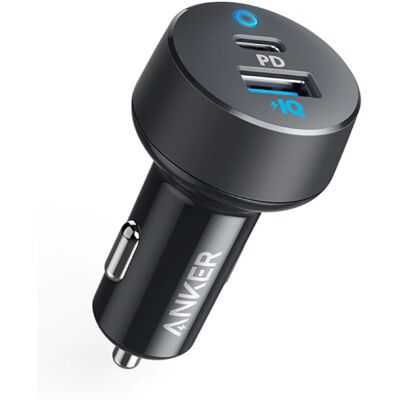 ANKER 30W USB-C & USB Dual Port Autolader PowerIQ - Zwart ANKER 30W USB-C & USB Dual Port Autolader PowerIQ - Zwart