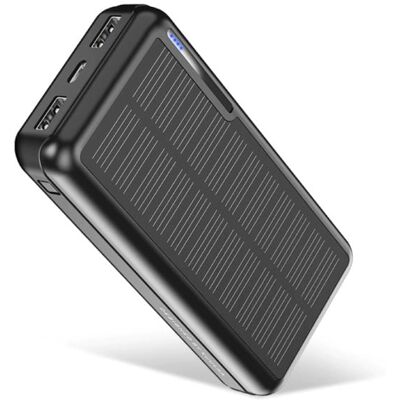Kuulaa Draadloze Solar Powerbank met 4 Poorten 20.000mAh - LED Indicator Externe Noodaccu Batterij Oplader Charger Zon Zwart Kuulaa Draadloze Solar Powerbank met 4 Poorten 20.000mAh - LED Indicator Externe Noodaccu Batterij Oplader Charger Zon Zwart