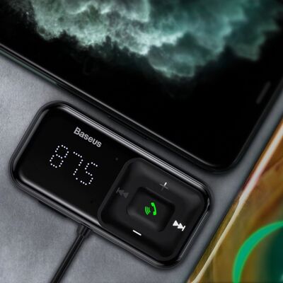 Baseus 2x USB Autolader Bluetooth Transmitter Handsfree Oplader FM Radio Kit Zwart Baseus 2x USB Autolader Bluetooth Transmitter Handsfree Oplader FM Radio Kit Zwart