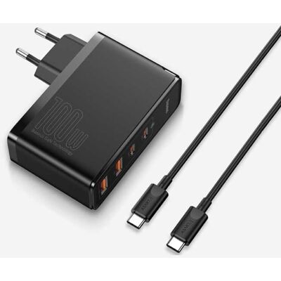 Baseus 100W Stekkerlader - Quad Port PD / Quick Charge 3.0 - GaN Power Delivery USB Fast Charge - Oplader Muur Wallcharger AC Thuislader Adapter Zwart Baseus 100W Stekkerlader - Quad Port PD / Quick Charge 3.0 - GaN Power Delivery USB Fast Charge - Oplader Muur Wallcharger AC Thuislader Adapter Zwart