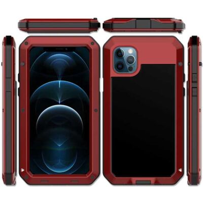 R-JUST iPhone 14 Pro Max 360° Full Body Case Tank Hoesje + Screenprotector - Shockproof Cover Metaal Rood R-JUST iPhone 14 Pro Max 360° Full Body Case Tank Hoesje + Screenprotector - Shockproof Cover Metaal Rood