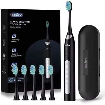 Sejoy Elektrische Tandenborstel Set Sonisch - 10 Opzetborstels - IPX7 Waterdicht USB Opladen 5-modi - Zwart Sejoy Elektrische Tandenborstel Set Sonisch - 10 Opzetborstels - IPX7 Waterdicht USB Opladen 5-modi - Zwart