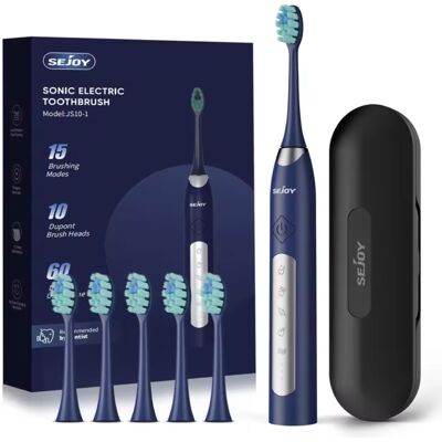 Sejoy Elektrische Tandenborstel Set Sonisch - 10 Opzetborstels - IPX7 Waterdicht USB Opladen 5-modi - Blauw Sejoy Elektrische Tandenborstel Set Sonisch - 10 Opzetborstels - IPX7 Waterdicht USB Opladen 5-modi - Blauw