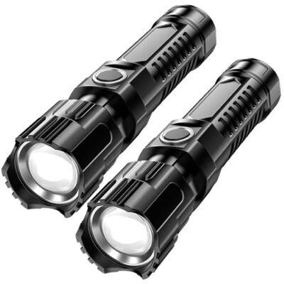 DUTRIEUX 2-Pack LED Zaklamp - USB Oplaadbaar High Power Kampeer Licht Waterdicht Zwart DUTRIEUX 2-Pack LED Zaklamp - USB Oplaadbaar High Power Kampeer Licht Waterdicht Zwart