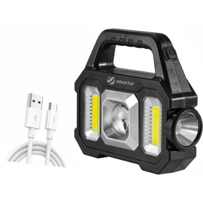 Shustar Solar Torch LED Zaklamp - USB Oplaadbaar Sterk Licht Kamperen - 2400 Lumen COB - Zilver Shustar Solar Torch LED Zaklamp - USB Oplaadbaar Sterk Licht Kamperen - 2400 Lumen COB - Zilver