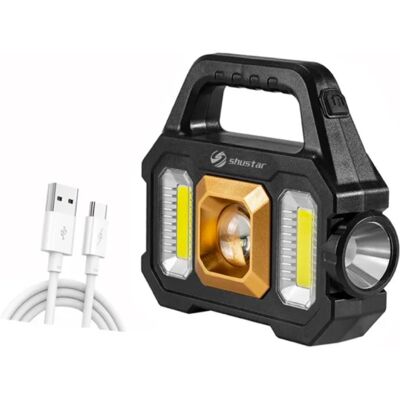 Shustar Solar Torch LED Zaklamp - USB Oplaadbaar Sterk Licht Kamperen - 2400 Lumen COB - Goud Shustar Solar Torch LED Zaklamp - USB Oplaadbaar Sterk Licht Kamperen - 2400 Lumen COB - Goud