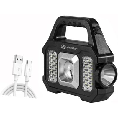 Shustar Solar Torch LED Zaklamp - USB Oplaadbaar Sterk Licht Kamperen - 2400 Lumen - Zilver Shustar Solar Torch LED Zaklamp - USB Oplaadbaar Sterk Licht Kamperen - 2400 Lumen - Zilver
