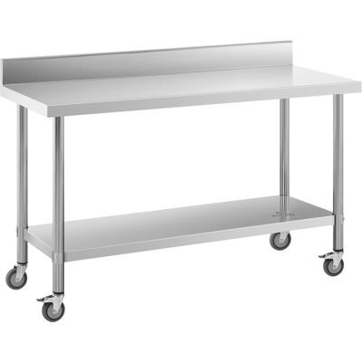RVS tafel met wielen - PREMIUM - 60 x 150 cm - 160 kg - achterwand - Royal Catering RCAT-150/60-WS RVS tafel met wielen - PREMIUM - 60 x 150 cm - 160 kg - achterwand - Royal Catering RCAT-150/60-WS