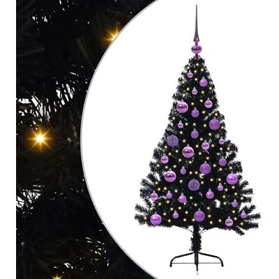 vidaXL Kunststof Voorverlichte Kerstboom Zwart 120 cm PVC vidaXL Kunststof Voorverlichte Kerstboom Zwart 120 cm PVC