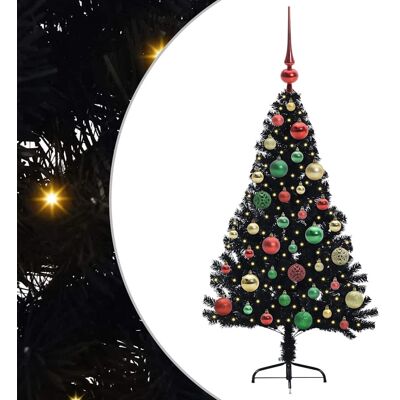 vidaXL Kunststof Voorverlichte Kerstboom met 150 LED Zwart 120 cm PVC vidaXL Kunststof Voorverlichte Kerstboom met 150 LED Zwart 120 cm PVC