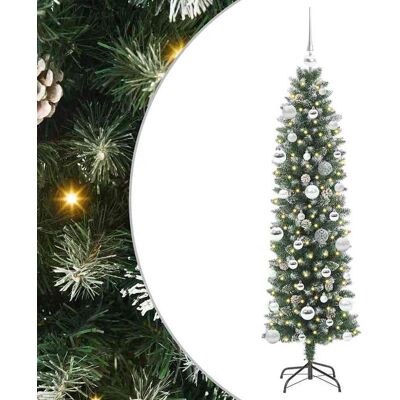 vidaXL Kunstmatige slanke kerstboom Groen en Wit 150 cm vidaXL Kunstmatige slanke kerstboom Groen en Wit 150 cm