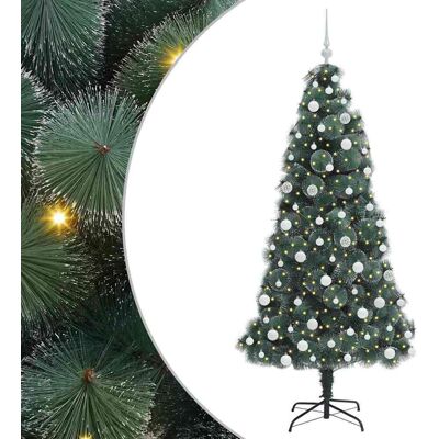 vidaXL Kunstkerstboom met verlichting en ballen set Groen 180 cm PET vidaXL Kunstkerstboom met verlichting en ballen set Groen 180 cm PET