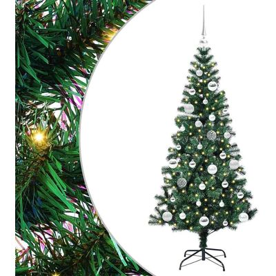 vidaXL Kunststof Voorverlichte Kerstboom Groen 150 cm PVC en Metalen vidaXL Kunststof Voorverlichte Kerstboom Groen 150 cm PVC en Metalen