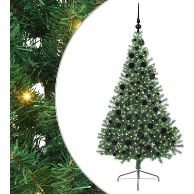 vidaXL Kunststof Voorverlichte Kerstboom met 300 LED Groen 180 cm PVC vidaXL Kunststof Voorverlichte Kerstboom met 300 LED Groen 180 cm PVC
