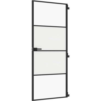 vidaXL Binnendeur smal 83x201,5 cm gehard glas en aluminium zwart vidaXL Binnendeur smal 83x201,5 cm gehard glas en aluminium zwart