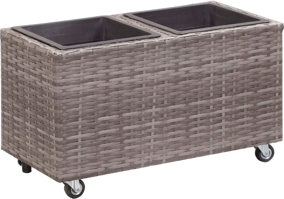 vidaXL Plantenbak verhoogd met 2 potten 60x30x36 cm poly rattan grijs